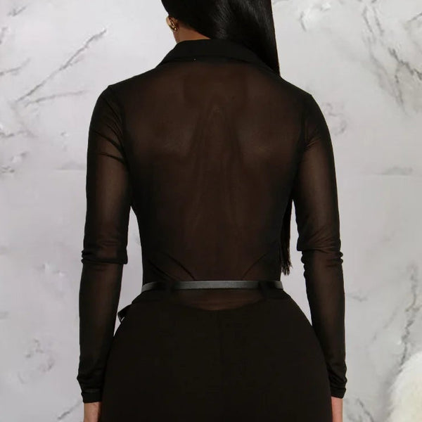 Women's Long Sleeve Bodycon Mesh Jumpsuit