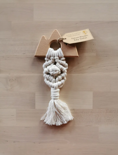 Raw Earth Mountain Wooden Macrame Teether