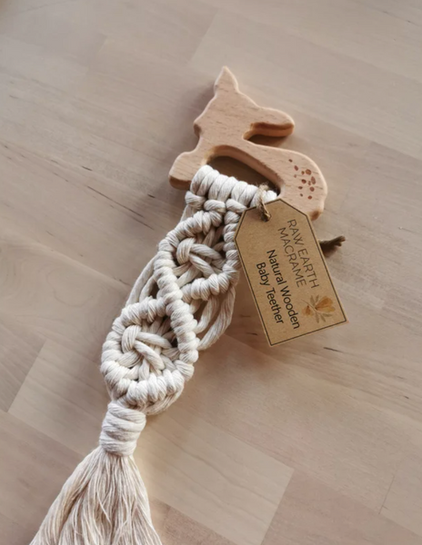 Raw Earth Deer Wooden Macrame Teether