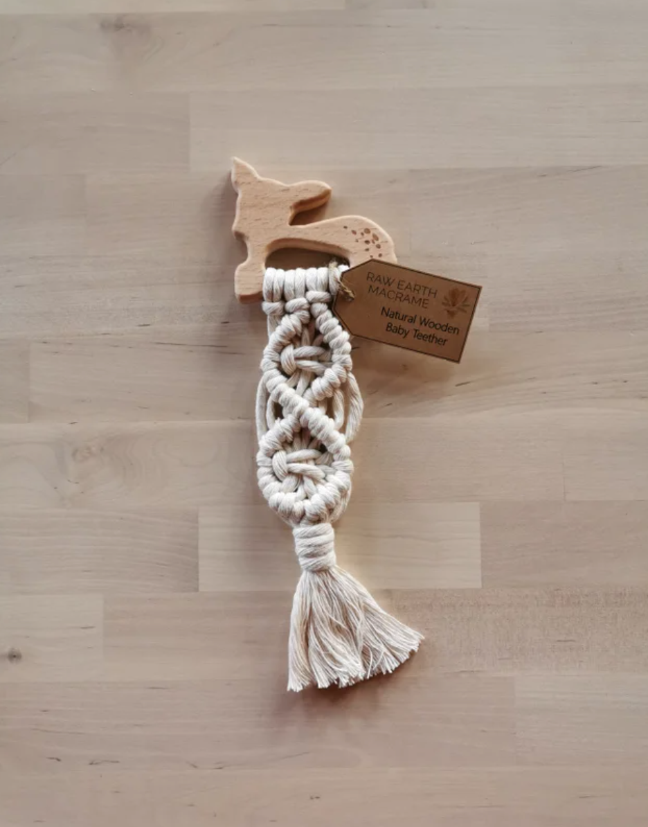 Raw Earth Deer Wooden Macrame Teether