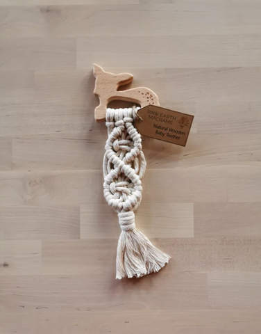 Raw Earth Deer Wooden Macrame Teether