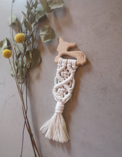 Raw Earth Deer Wooden Macrame Teether