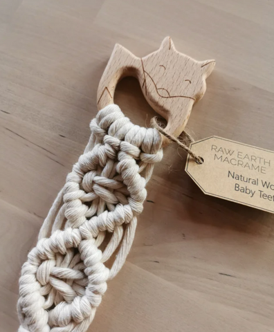 Raw Earth Fox Wooden Macrame Teether