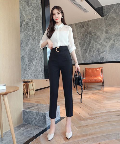 Belted Ankle Office Pants