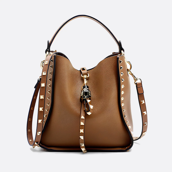 Genuine Leather Stud Bucket Bag