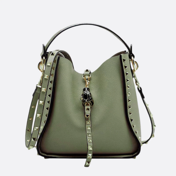 Genuine Leather Stud Bucket Bag