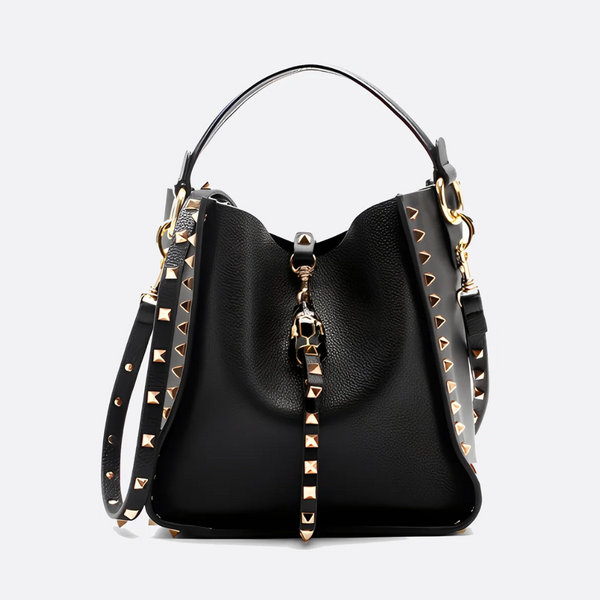 Genuine Leather Stud Bucket Bag