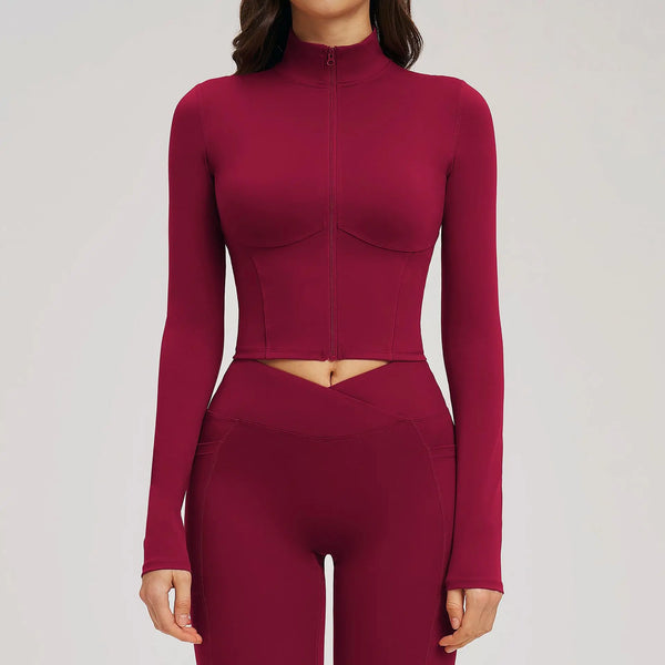 Women's Long Sleeve Yoga Zipper Jacket Quick Dry Crop Top