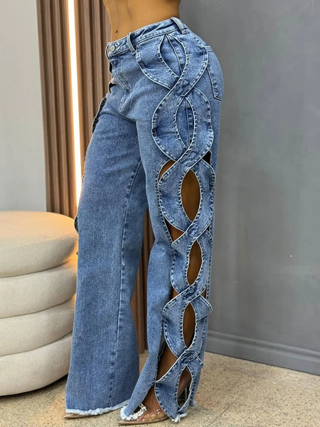 Women's Cutout Wide Leg Jeans