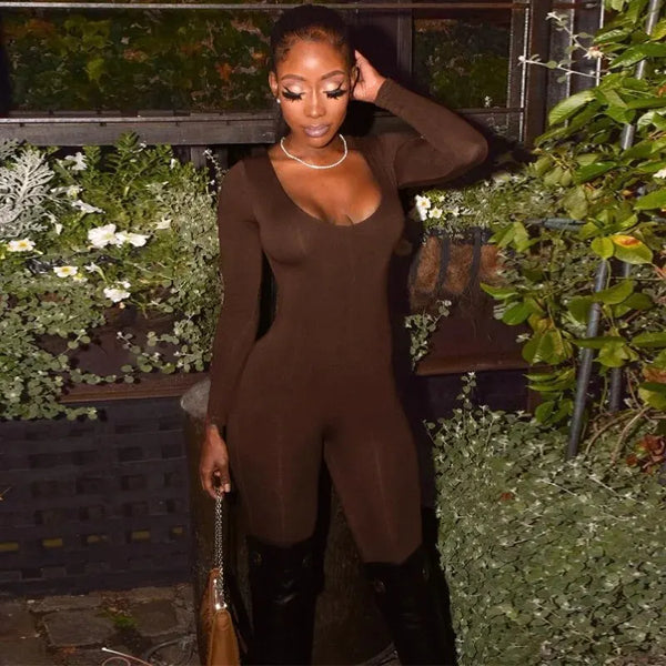 Women's Long Sleeve Bodycon Jumpsuit Solid Knit Streetwear