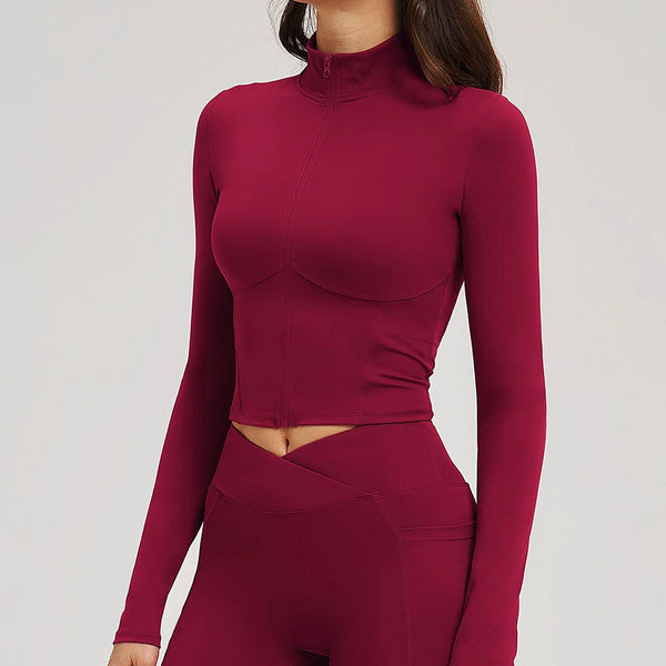 Women's Long Sleeve Yoga Zipper Jacket Quick Dry Crop Top