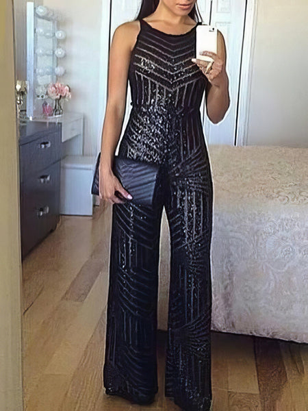 Women's Sequin Embellished Sleeveless Wide-Leg Jumpsuit