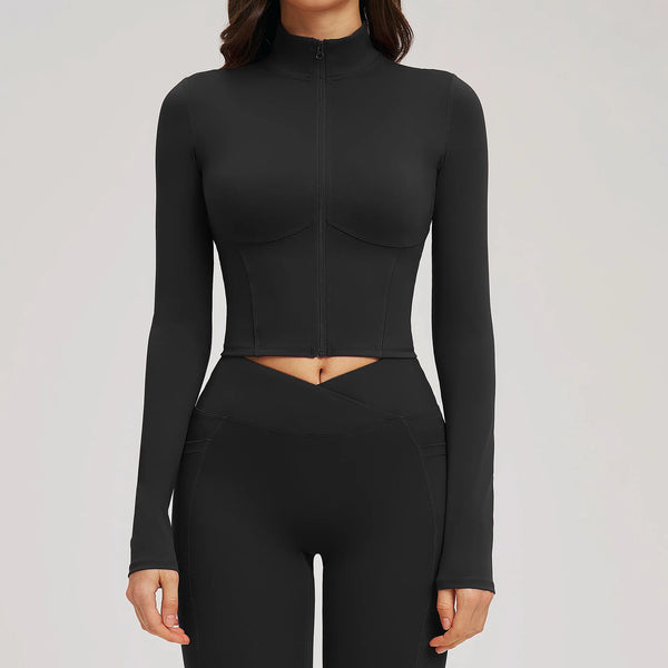 Women's Long Sleeve Yoga Zipper Jacket Quick Dry Crop Top