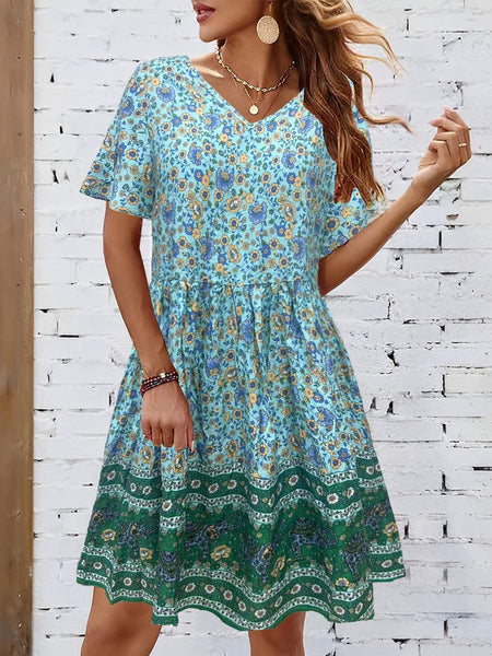 Bohemian Tie Neck Mini Dress