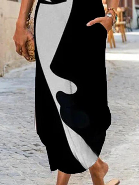 Short Sleeve Round Neck Printed Face Dress
