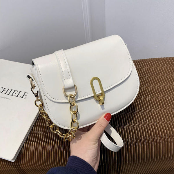 Leather & Chain Strap Saddle Bag