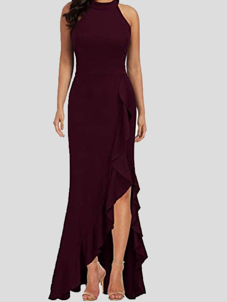 Sleeveless Turtleneck Dress with Ruffled Slit