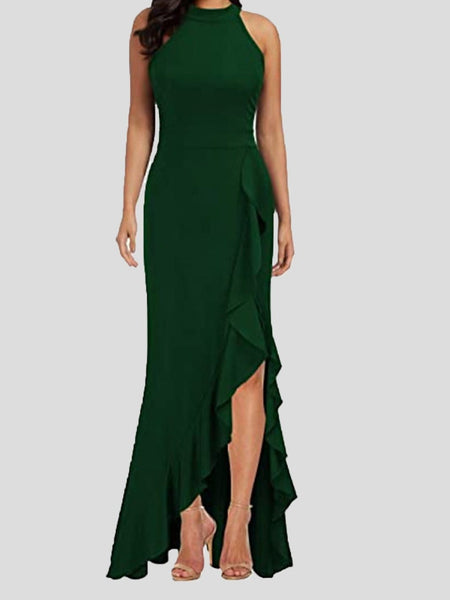 Sleeveless Turtleneck Dress with Ruffled Slit