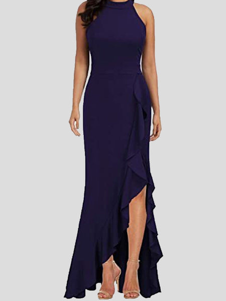 Sleeveless Turtleneck Dress with Ruffled Slit