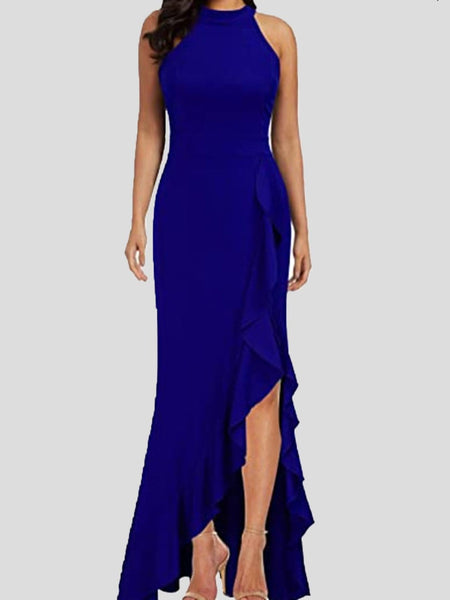 Sleeveless Turtleneck Dress with Ruffled Slit