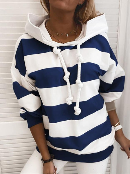 Women's Striped Knot Detail Long Sleeve Hoodies