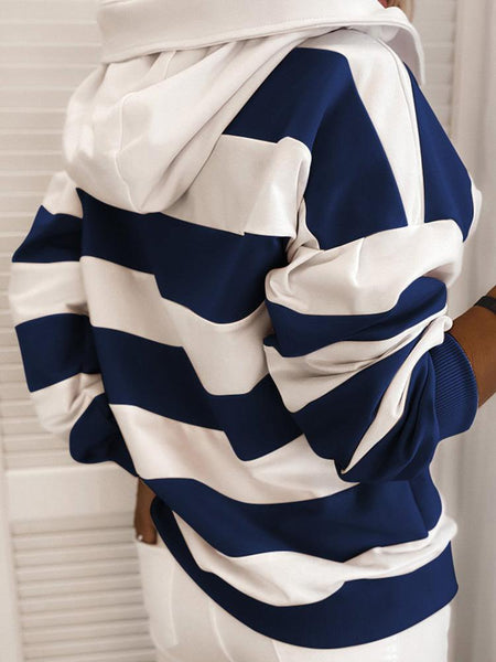 Women's Striped Knot Detail Long Sleeve Hoodies