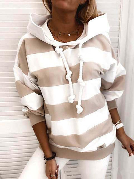 Women's Striped Knot Detail Long Sleeve Hoodies