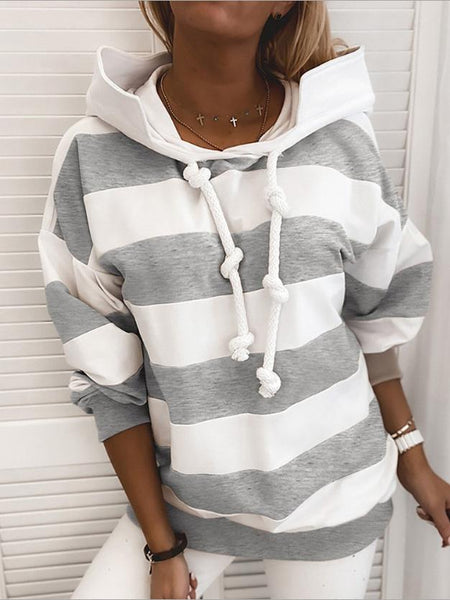 Women's Striped Knot Detail Long Sleeve Hoodies