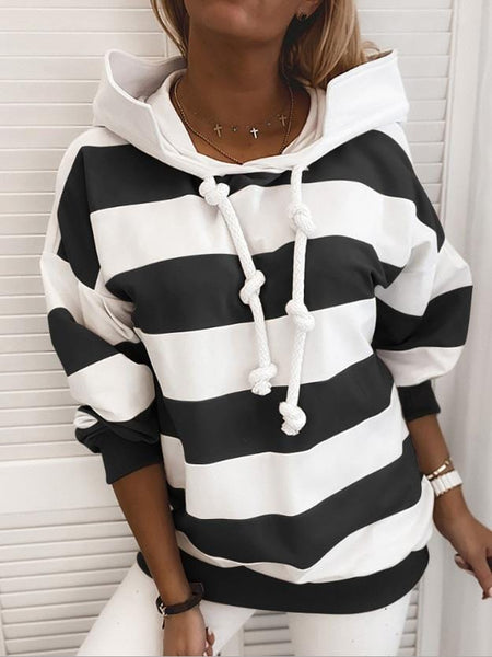 Women's Striped Knot Detail Long Sleeve Hoodies
