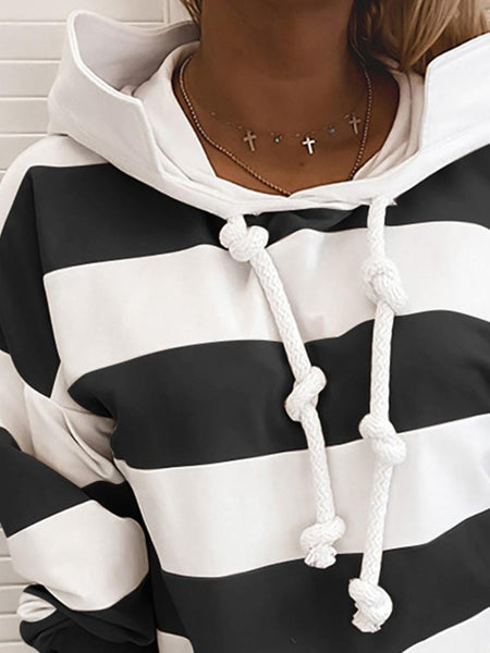 Women's Striped Knot Detail Long Sleeve Hoodies