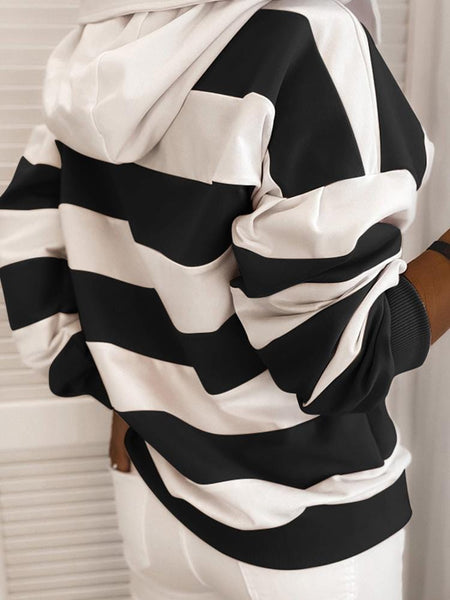 Women's Striped Knot Detail Long Sleeve Hoodies