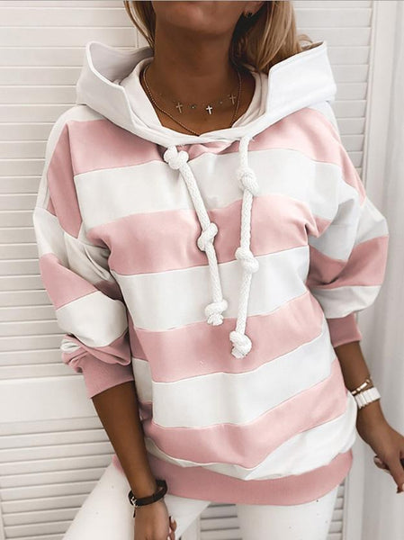 Women's Striped Knot Detail Long Sleeve Hoodies
