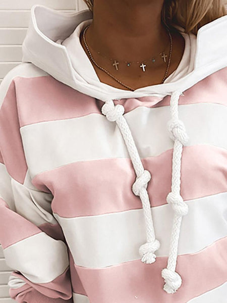 Women's Striped Knot Detail Long Sleeve Hoodies