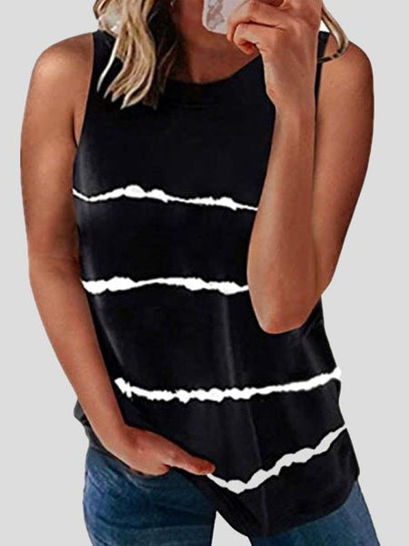 Striped Sleeveless Round-neck Casual Vest