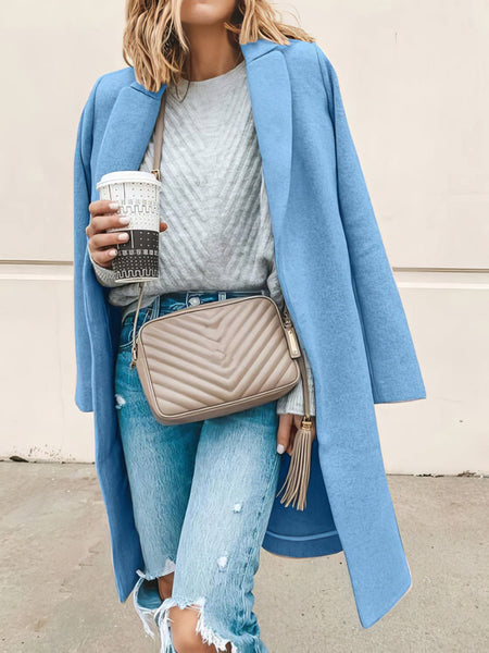 Stylish Lapel Wool Blend Coat with Long Sleeves