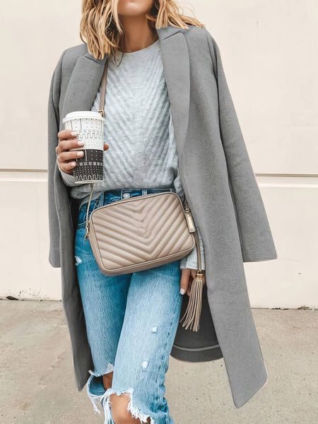 Stylish Lapel Wool Blend Coat with Long Sleeves