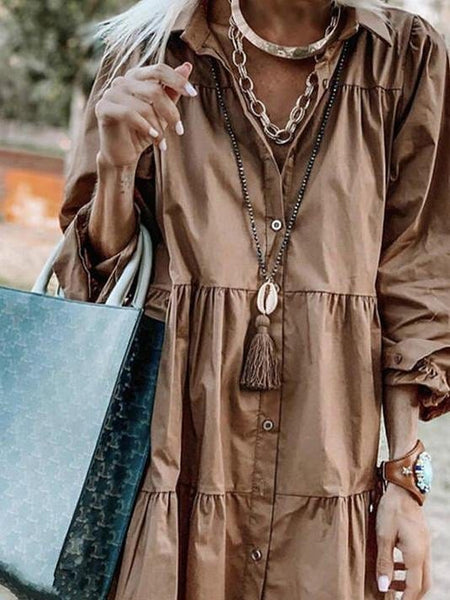 Stylish Long Sleeve Button-Up Mini Dress