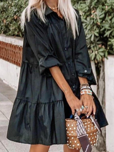 Stylish Long Sleeve Button-Up Mini Dress