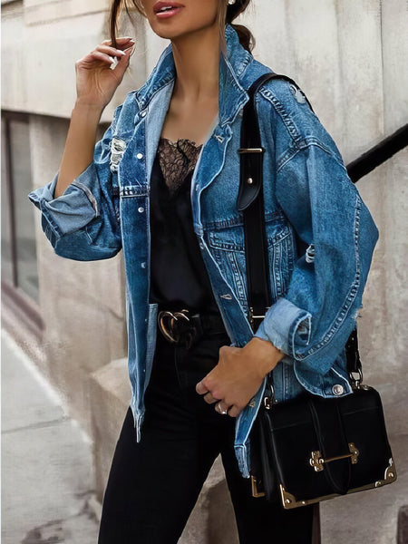 Vintage-Inspired Rhinestone Denim Jacket