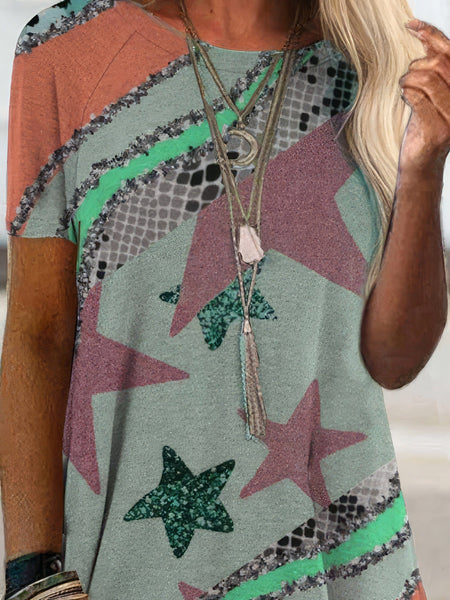 Stylish Round Neck T-shirt with Short Sleeves and Prints