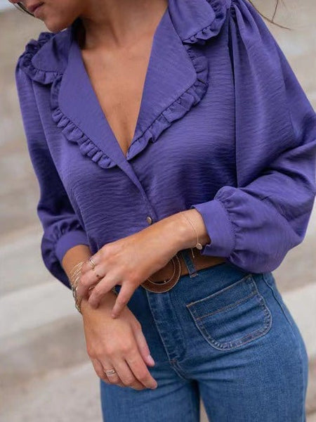 Stylish Single-Breasted Blouses with Ruffled Lapel