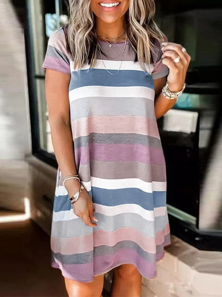 Stylish Striped Print Short Sleeve Mini Dress