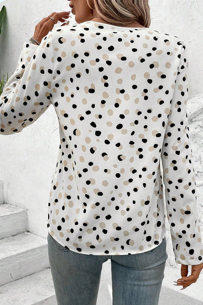 Women's Heart Print Collared Drop Shoulder Blouse