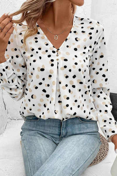 Women's Heart Print Collared Drop Shoulder Blouse