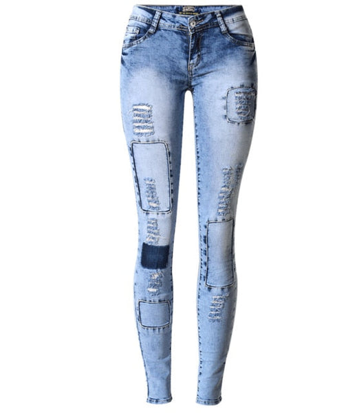 Mid Waist Patch Jeans