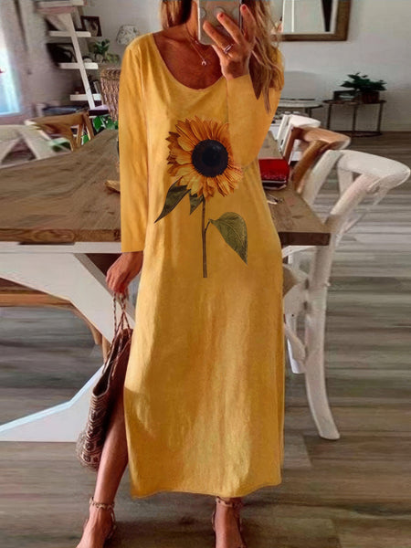 Sunny Floral Slit Long Sleeve Dress
