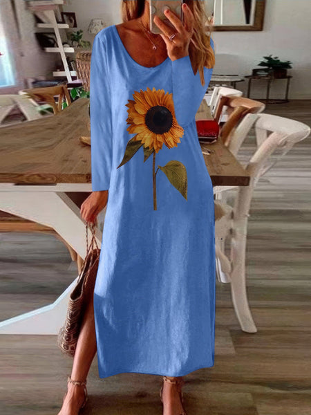 Sunny Floral Slit Long Sleeve Dress