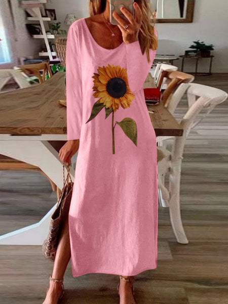 Sunny Floral Slit Long Sleeve Dress