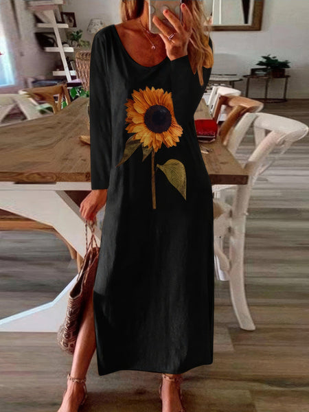 Sunny Floral Slit Long Sleeve Dress