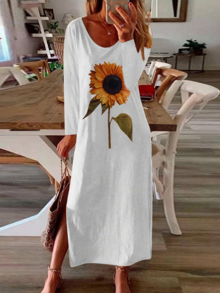 Sunny Floral Slit Long Sleeve Dress